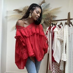 Blouse à volants SENA rouge