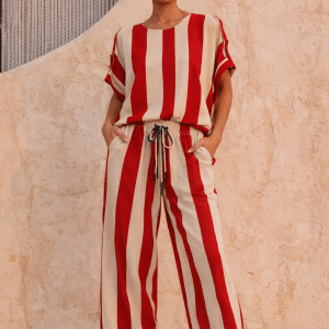 Pantalon à rayures NATI rouge