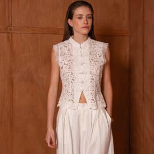 Top ajusté en dentelle florale SHANGHAI blanc