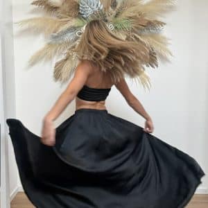 Jupe longue fluide viscose et soie ARIA noire