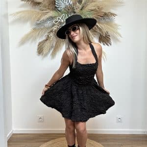Robe courte texturée halter ROXANNE noire