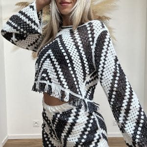 Top crochet frangé manches longues ZARA