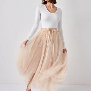 Jupe longue en tulle rose poudre CELESTE