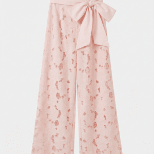 Pantalon palazzo en dentelle brodée FLORA rose