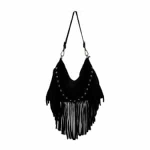 Sac bandoulière cuir suède et franges REAL