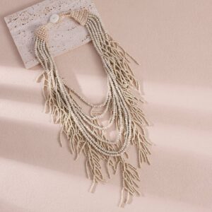 Collier multi-rangs perles et franges DINA nacre