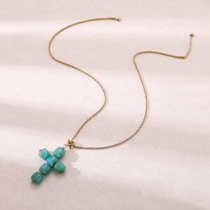 Sautoir croix XXL KAREN turquoise