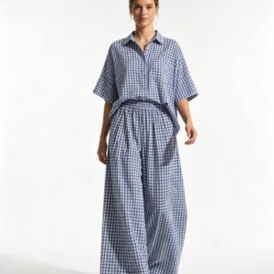 Pantalon oversize taille haute à imprimé vichy PROVENCE